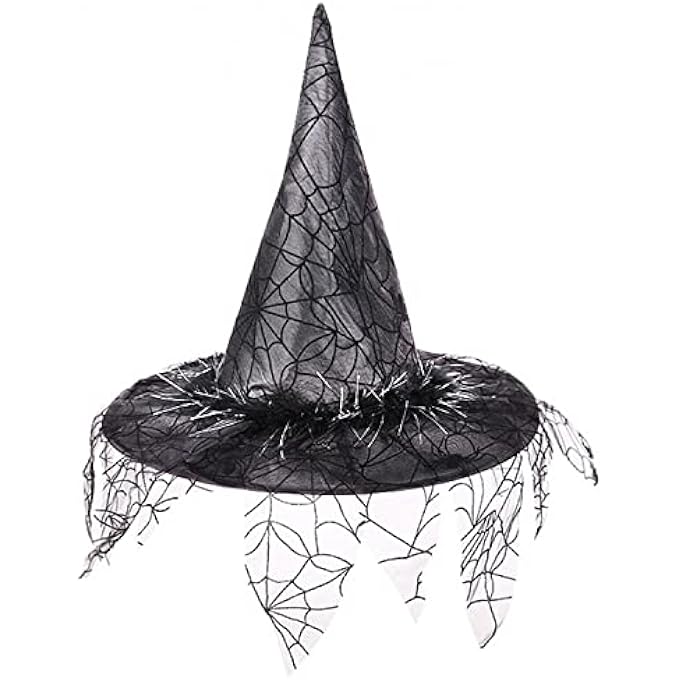 HALLOWEEN WITCH HAT FOR WOMEN VINTAGE LACE VEILS PRINTED HATS PARTY SUPPLIES HALLOWEEN COSTUME ACCESSORIES WITH SPIDER WEB LACE - Image 3